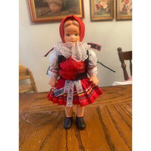 Vintage Doll 8" Czech Republic Doll In Red, Black & White Costume